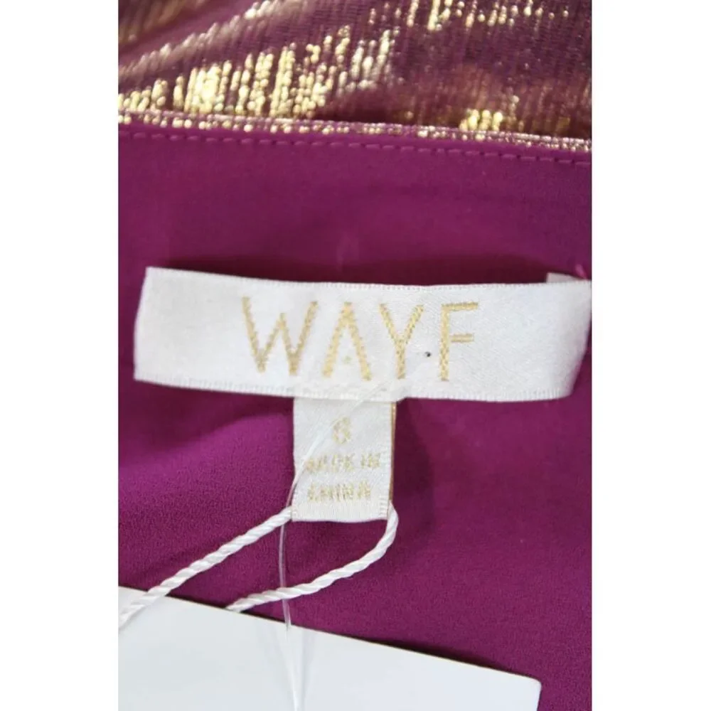 Wayf Womens Button Bottom Short Sleeve V Neck Metallic Bodysuit Pink Gold Small
